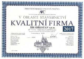 Certifikát kvalitní firma 2017